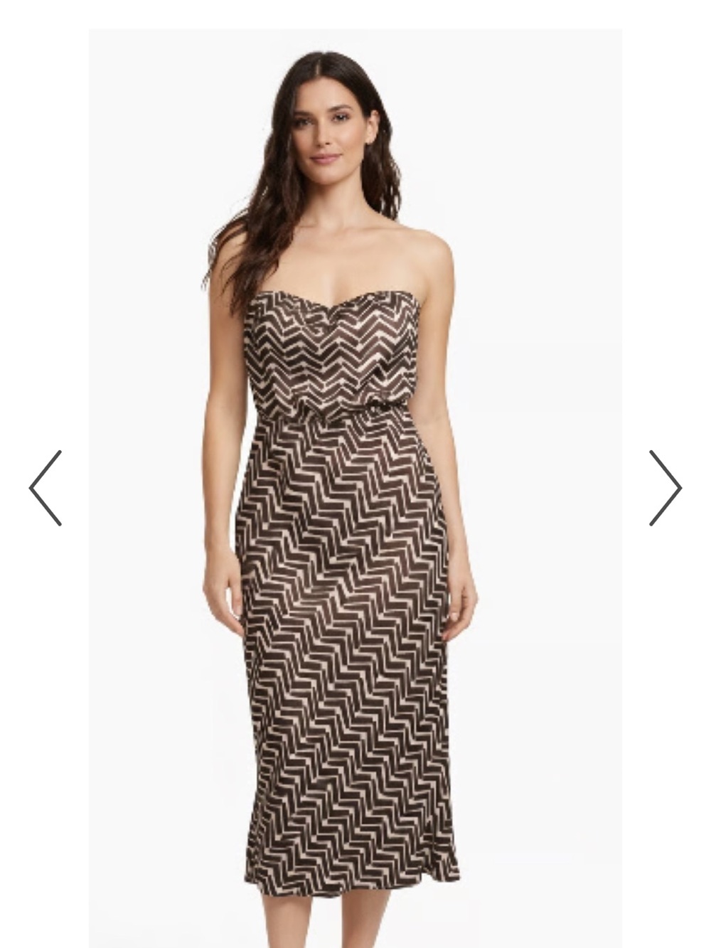 J. Crew Strapless Chevron Midi Dress in Brown and Cream